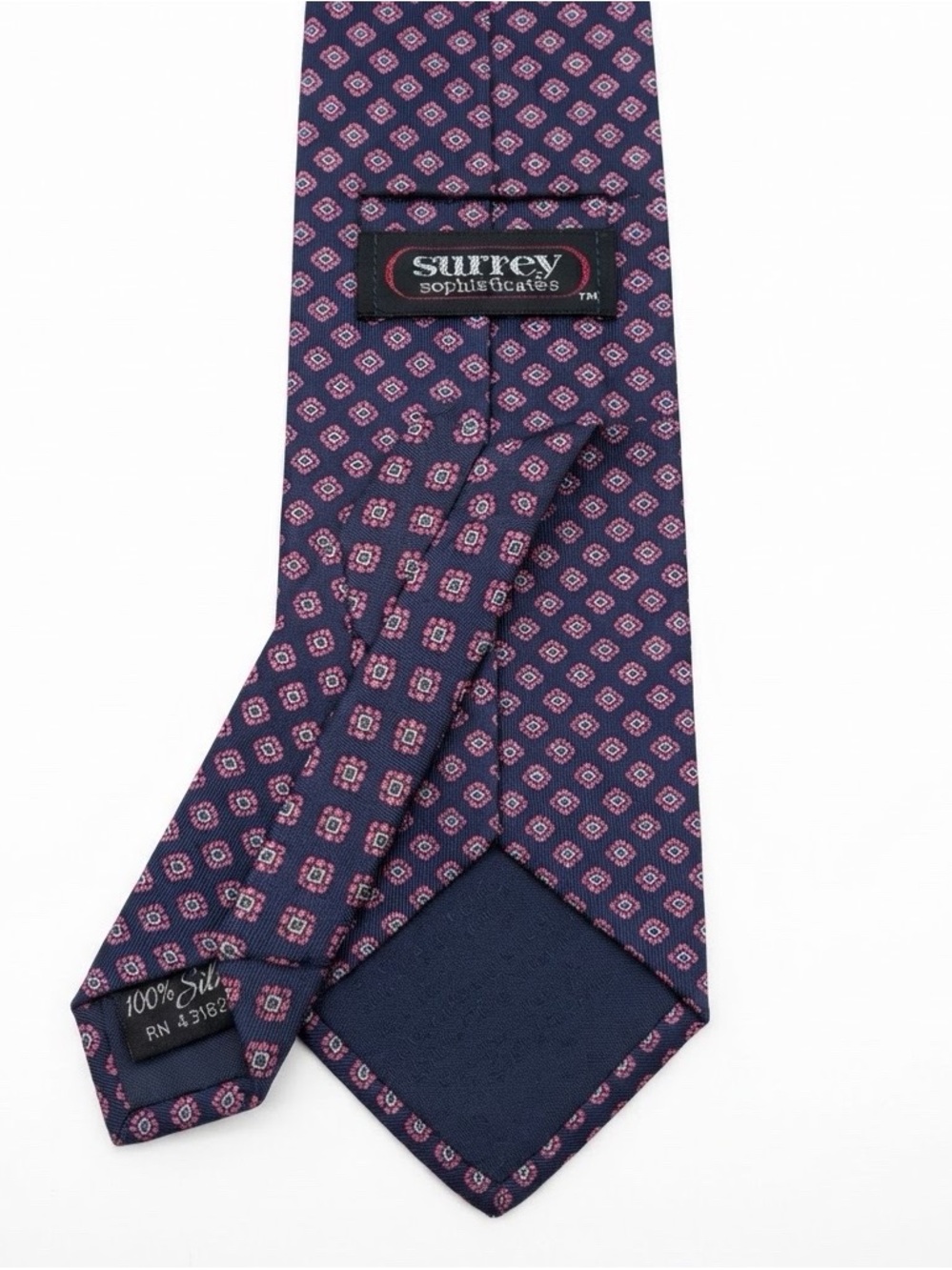 Surrey Sophisticates 100% Silk Navy Pink Geometric Men’s Tie
